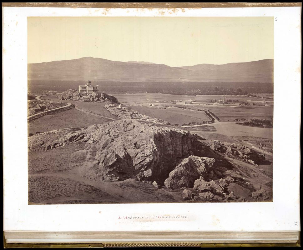 To the front, the Areopagus followed by the Archaic shrine of Zeus, along with the little church of Agia Marina and the Observatory to the far back (The Brazilian National Library [BN]).